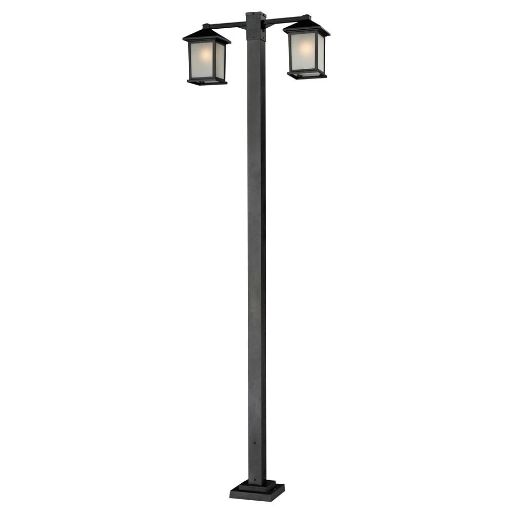 Z-Lite 507-2-536P-BK 2 Head Outdoor Post in Black with a White Seedy Shade